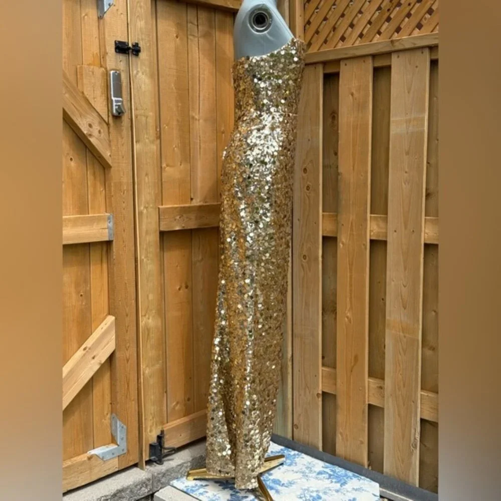 🆕 BRONX & BANCO 🧿 NWOT Farah Strapless Sequins Gown, Gold, Sz XS US 2 - Picture 6 of 14